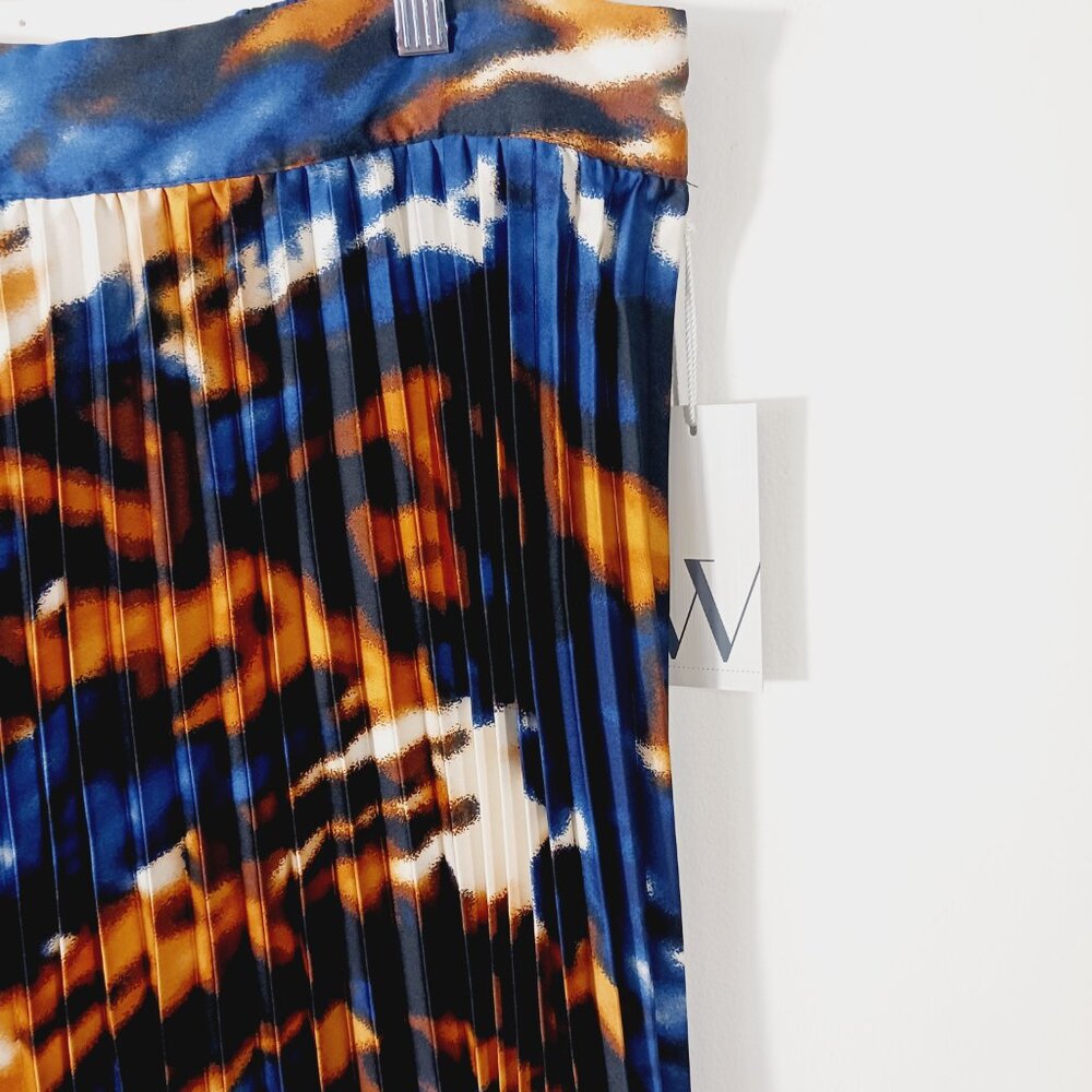 Worthington, NWT XL Midi Pleated Skirt W/ Abstract Print Navy Cream Gold & Black - Picture 8 of 14
